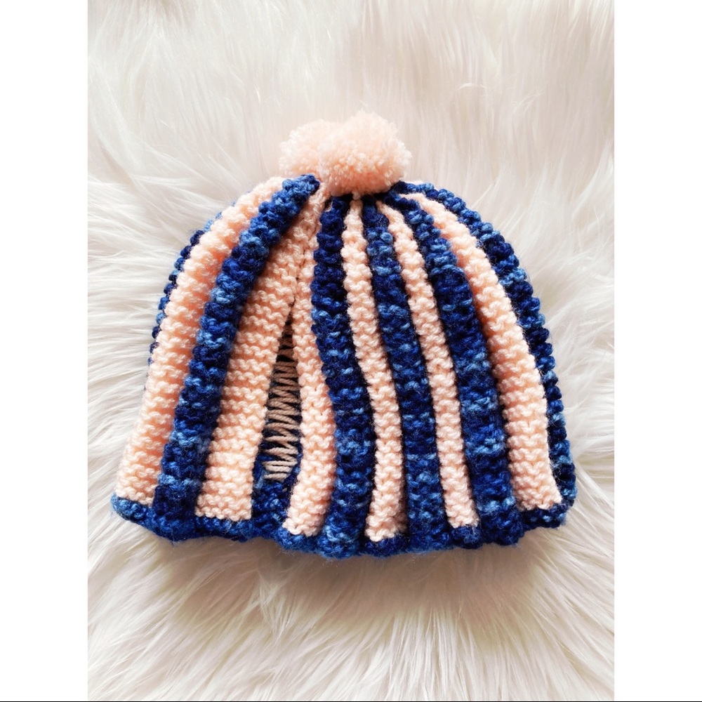 Vintage Handmade Crochet Teapot Cozy Blue and Pink with Pom Poms Thick Knit